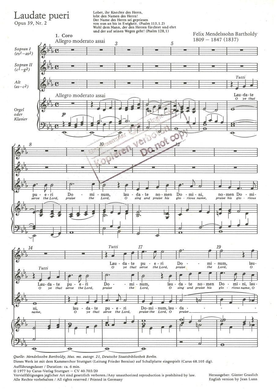 Mendelssohn, Laudate pueri op. 39/2 (Carus)