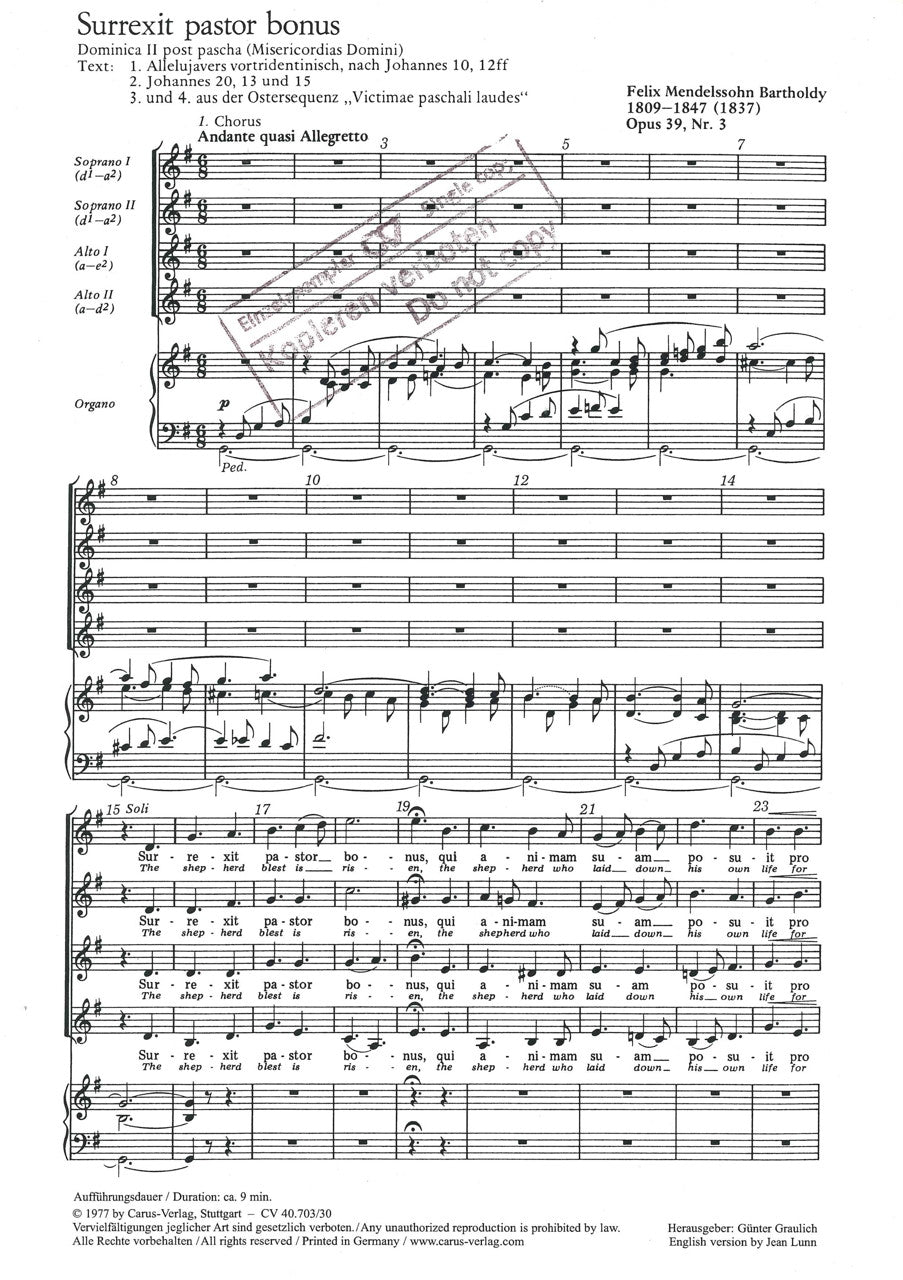 Mendelssohn, Surrexit pastor bonus (Carus)