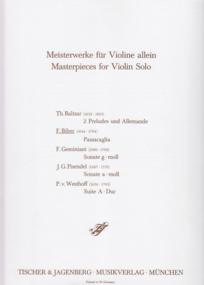 Biber, Passacaglia (Gerhartz) (Tischer & Jagenberg/Musik-Kral)