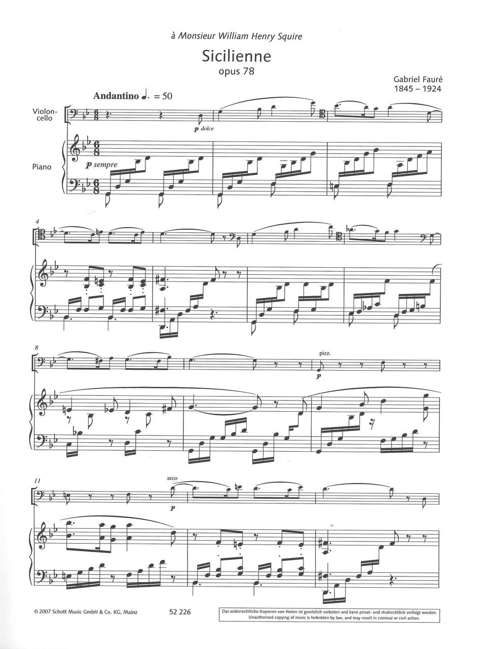 Faure, Sicilienne op. 78 (Kliegel) (Schott)