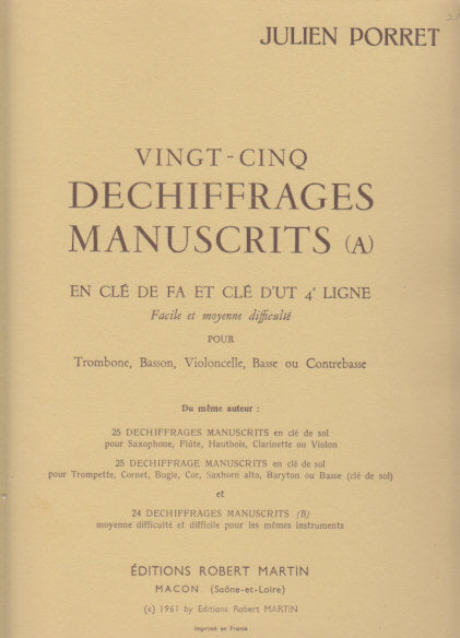 Porret, 25 Dechiffrages manuscrits A (Robert Martin)