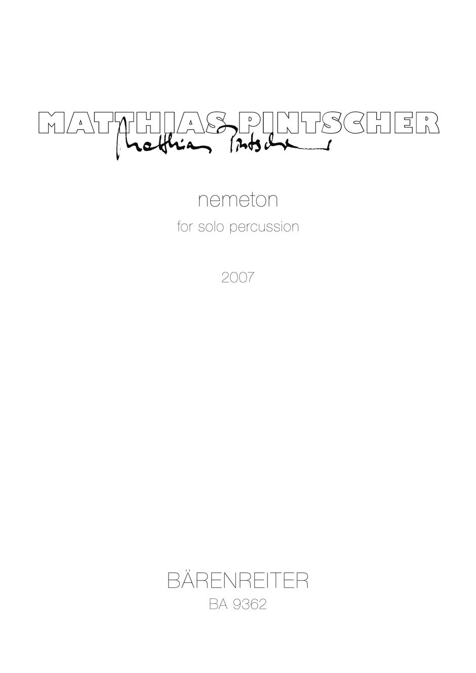Pintscher, Nemeton (2007) (Solo Perc) (Barenreiter)