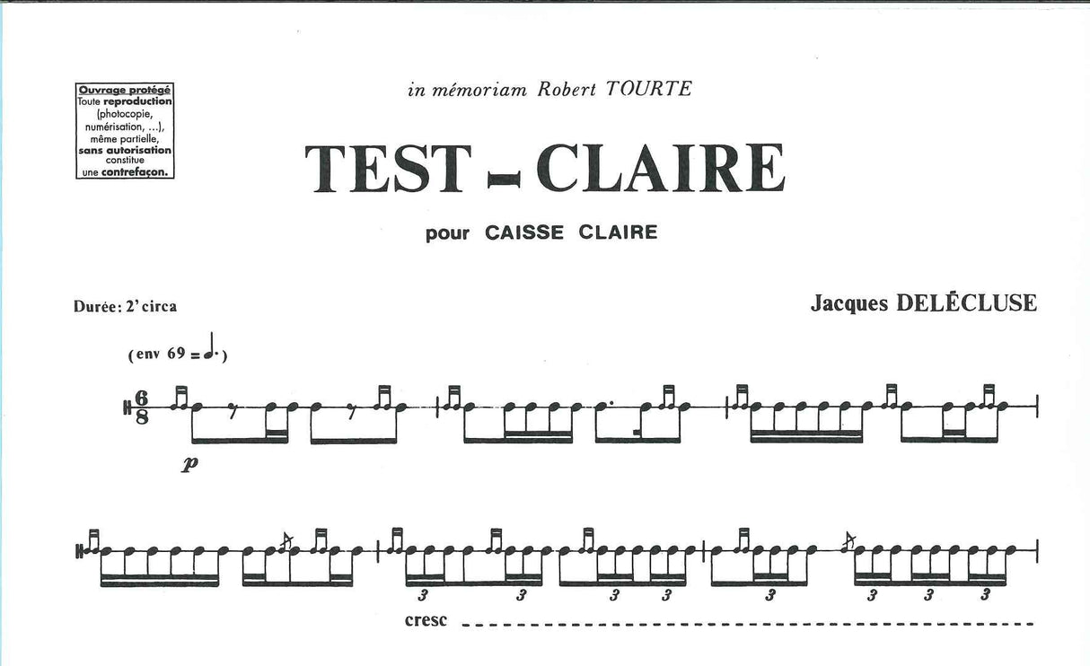 Delecluse, Test-claire (Snare Drum Solo) (Leduc)