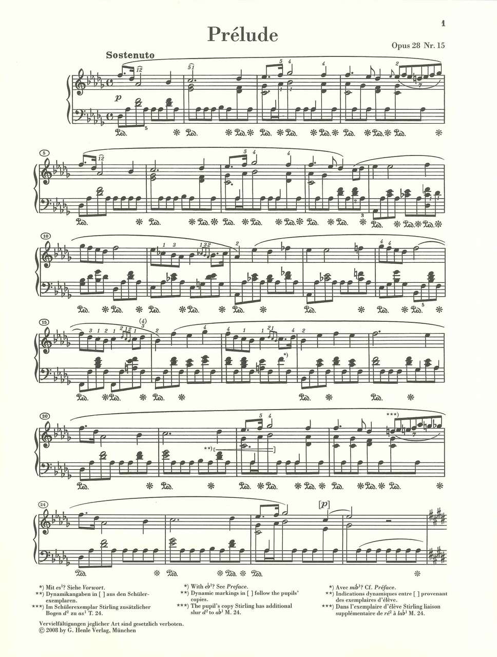 Chopin, Prelude op. 28/15 Regentropfen (Henle)