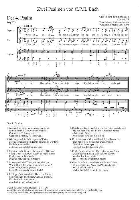Bach,C.P.E., 2 Psalmen Wq 205, 206 [G] (Carus)