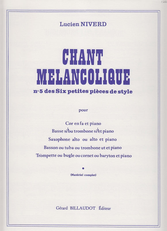 Niverd, 6 Petites Pieces, Chant melancol (Billaudot)