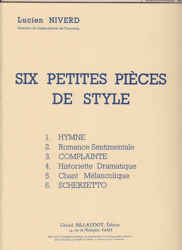 Niverd, 6 Petites pieces de style (Billaudot)
