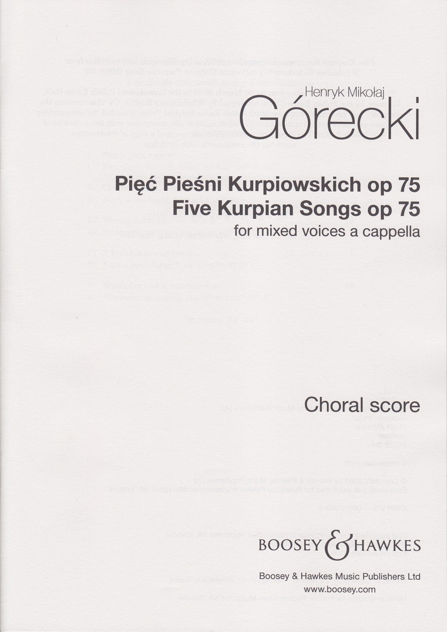 Gorecki, 5 Kulpian Songs, op. 75 [Pol] (Boosey)
