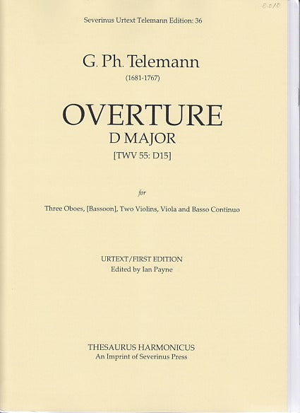 Telemann, Overture TWV 55/D15 (Thesaurus Harmonicus/Severinus Press)