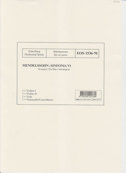 Mendelssohn, Sinfonia No. 6 (Eulenburg/Breitkopf)