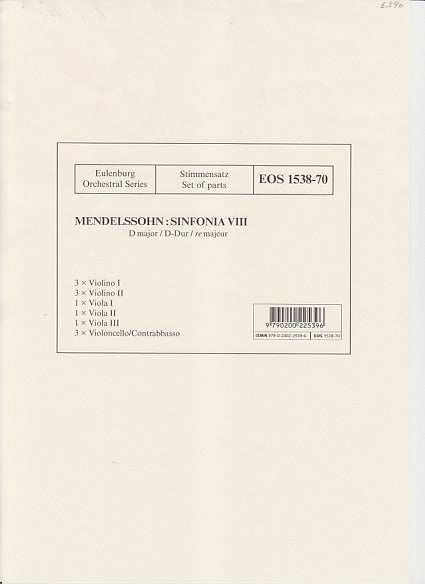 Mendelssohn, Sinfonia No. 8 in D (Eulenburg/Breitkopf)