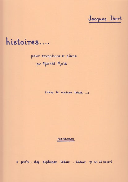 Ibert, HIstoires 5 Dans la maison triste (Leduc)