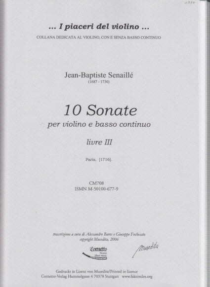 Senaille, 10 Sonate livre 3 (1716) (Cornetto)
