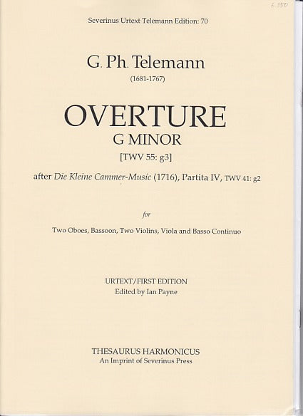 Telemann, Overture TWV 55/g3 (Thesaurus Harmonicus/Severinus Press)