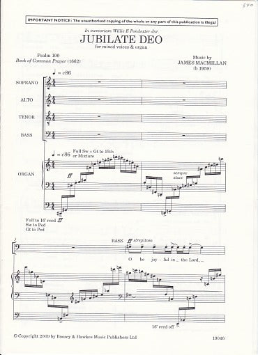 MacMillan, Jubilate Deo (SATB,Org) (Boosey)