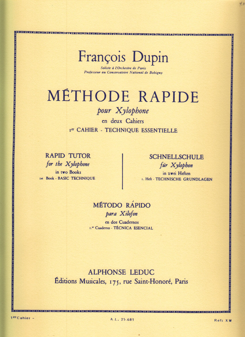 Dupin, Methode rapide pour Xylophone 1 (Leduc)