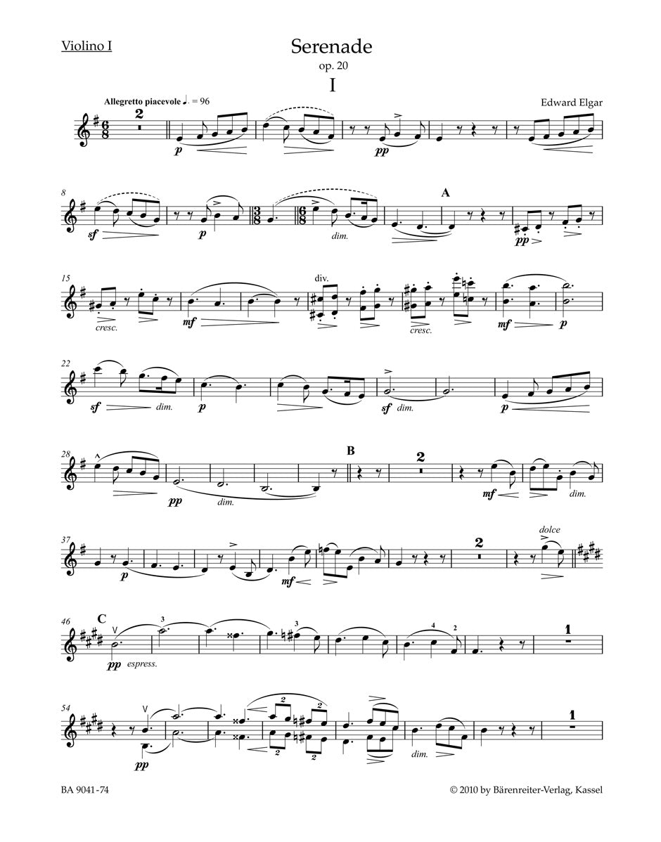 Elgar, Serenade op. 20: Violin I (Barenreiter)