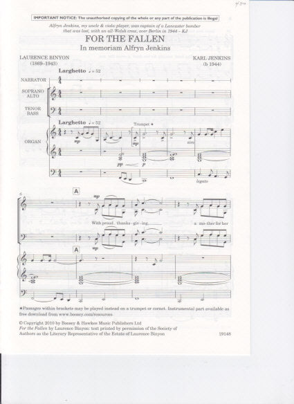 Jenkins, For the Fallen (SATB,Org) (Boosey)