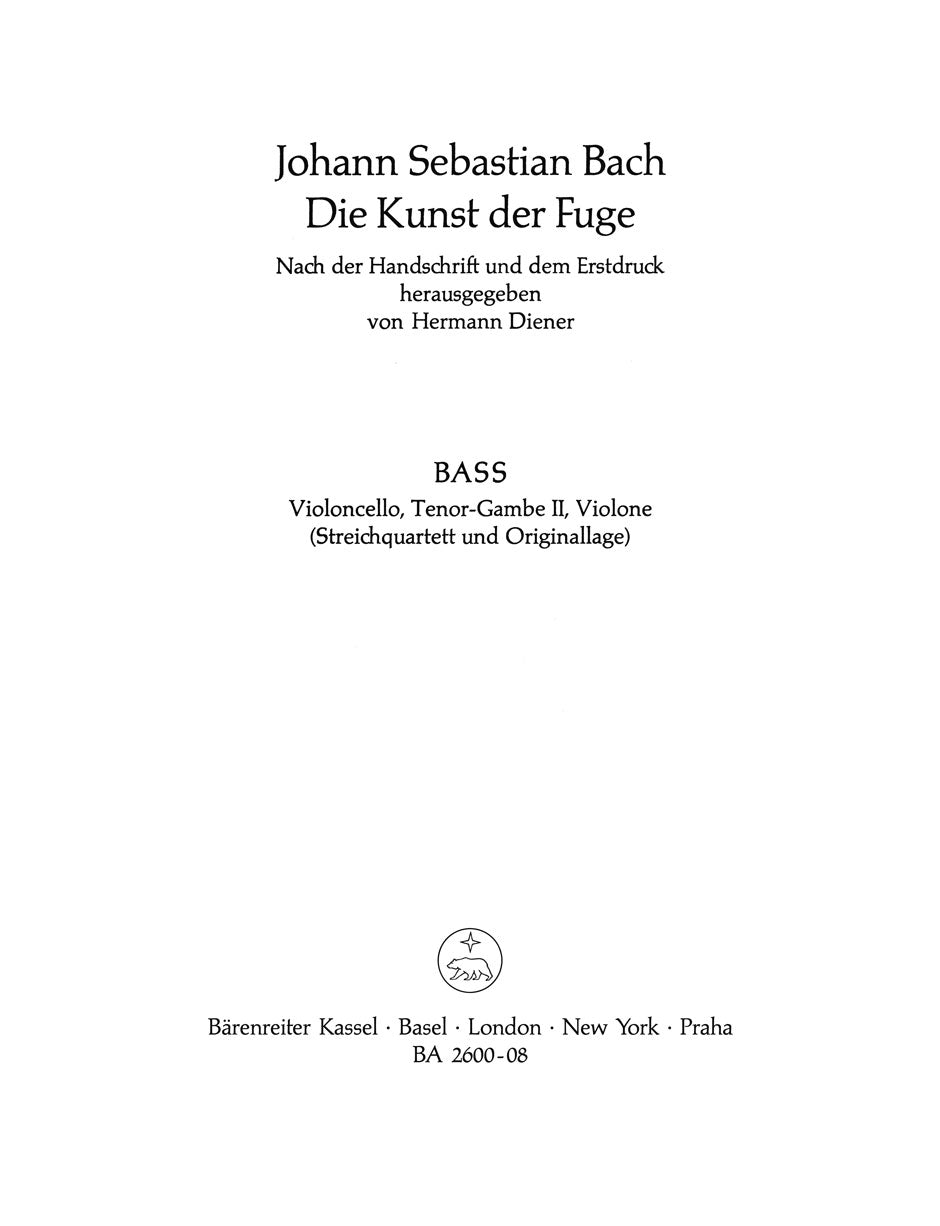 Bach, Kunst der Fuge (Vc/Tenor-Gambe II) (Barenreiter)