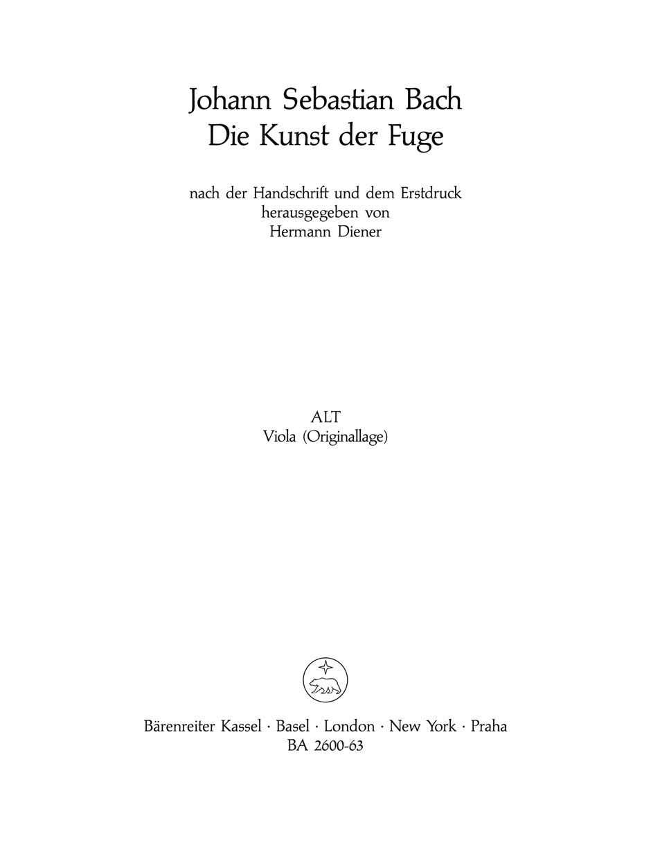 Bach, Kunst der Fuge: Alto (Viola) (Barenreiter)