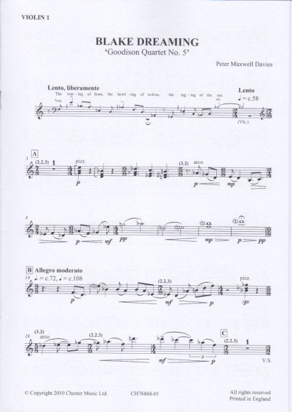 Maxwell Davies, Blake Dreaming (Parts) (Chester)