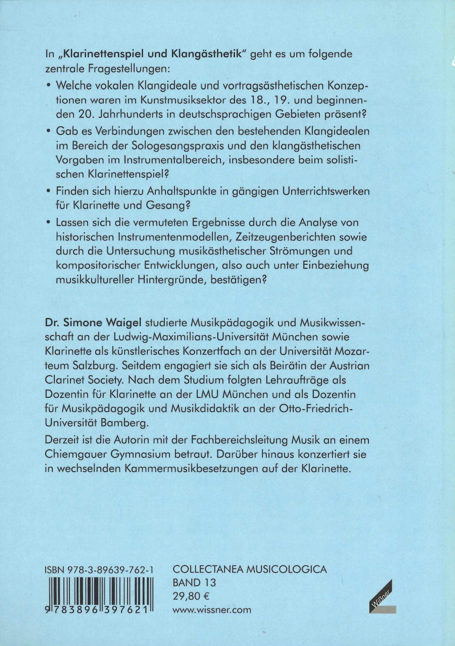 Waigel, Klarinettenspiel und Klangasthet (Wissner)