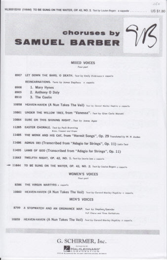 Barber, To be Sung on the Water (SATB) (G.Schirmer)