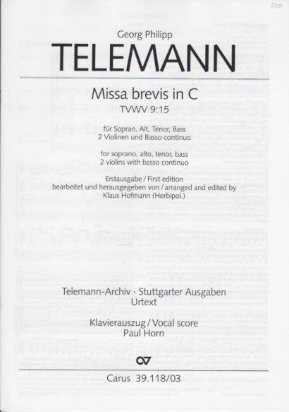 Telemann, Missa brevis in C TWV 9/15 (Carus)