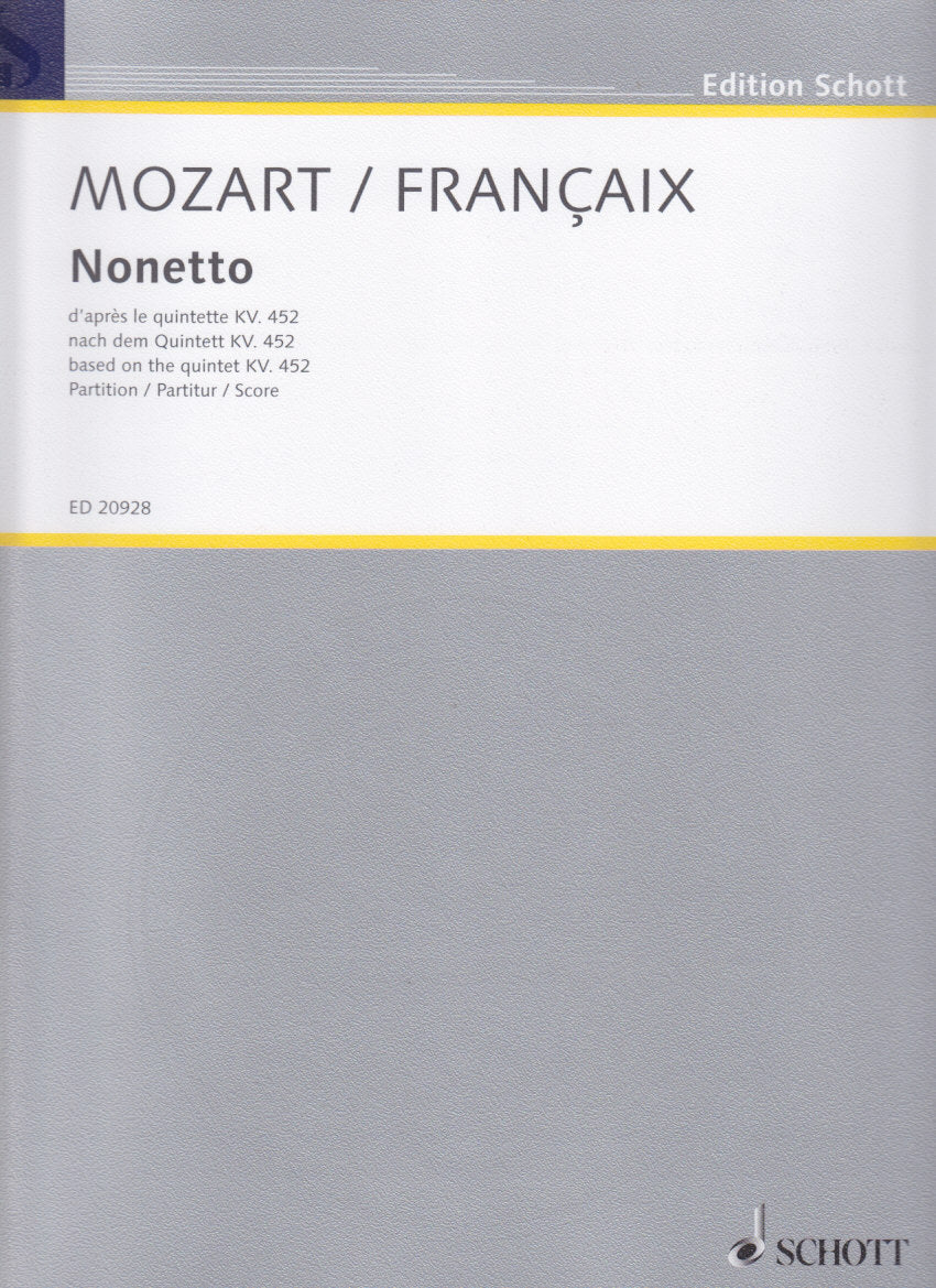 Mozart, Nonetto d'apres KV 452 (Score) (Schott)