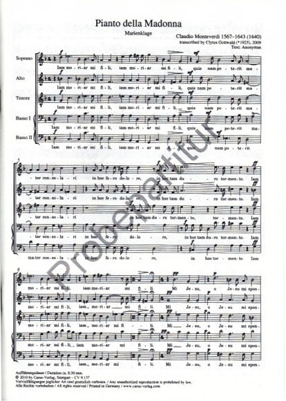 Monteverdi, Pianto della Madonna (SATBB) (Carus)