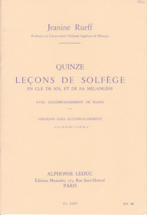 Rueff, 15 Lecons de Solfege (Sol, Fa) (Leduc)