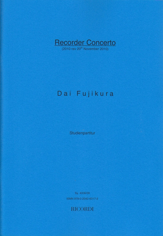 Fujikura, Concerto for Recorder (Ricordi)