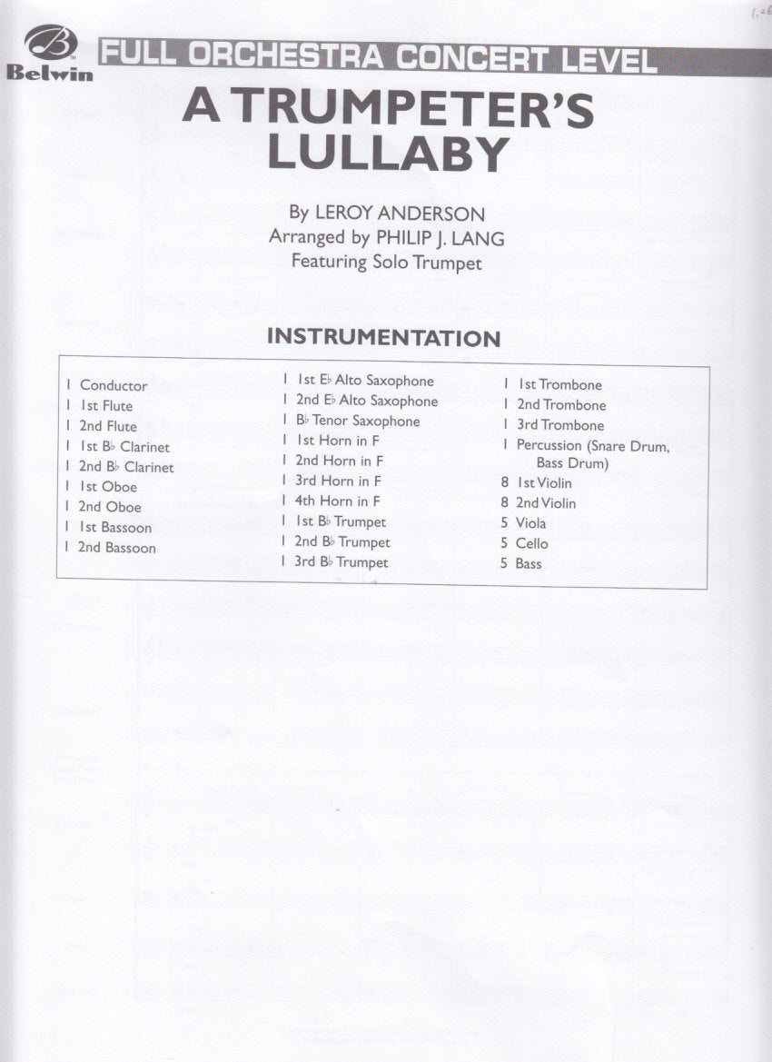 Anderson, Trumpeter's Lullaby Full Score (Belwin/Alfred)