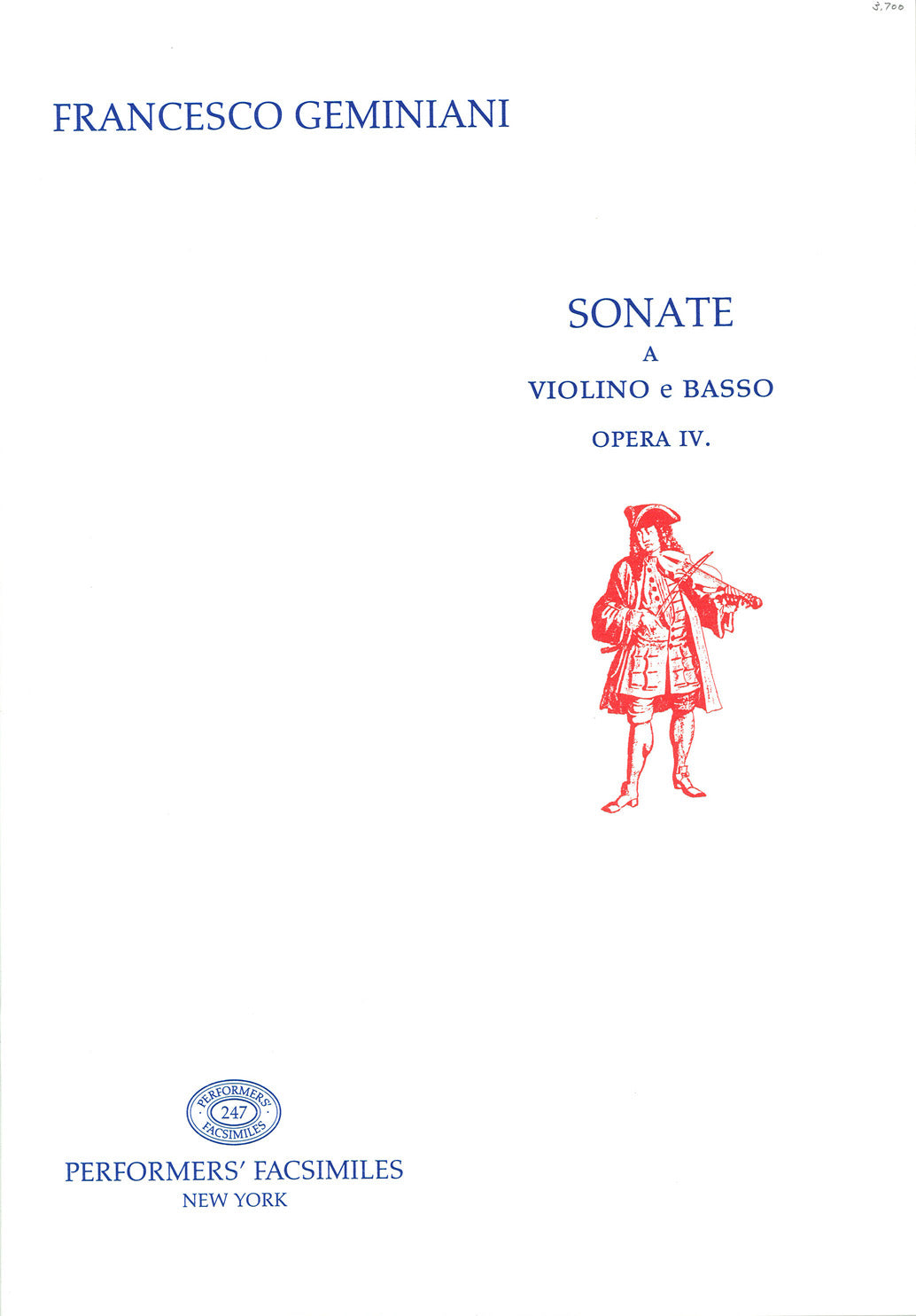 Geminiani, Sonate a violino op. 4 (Performers' Editions/Broude Bros.)