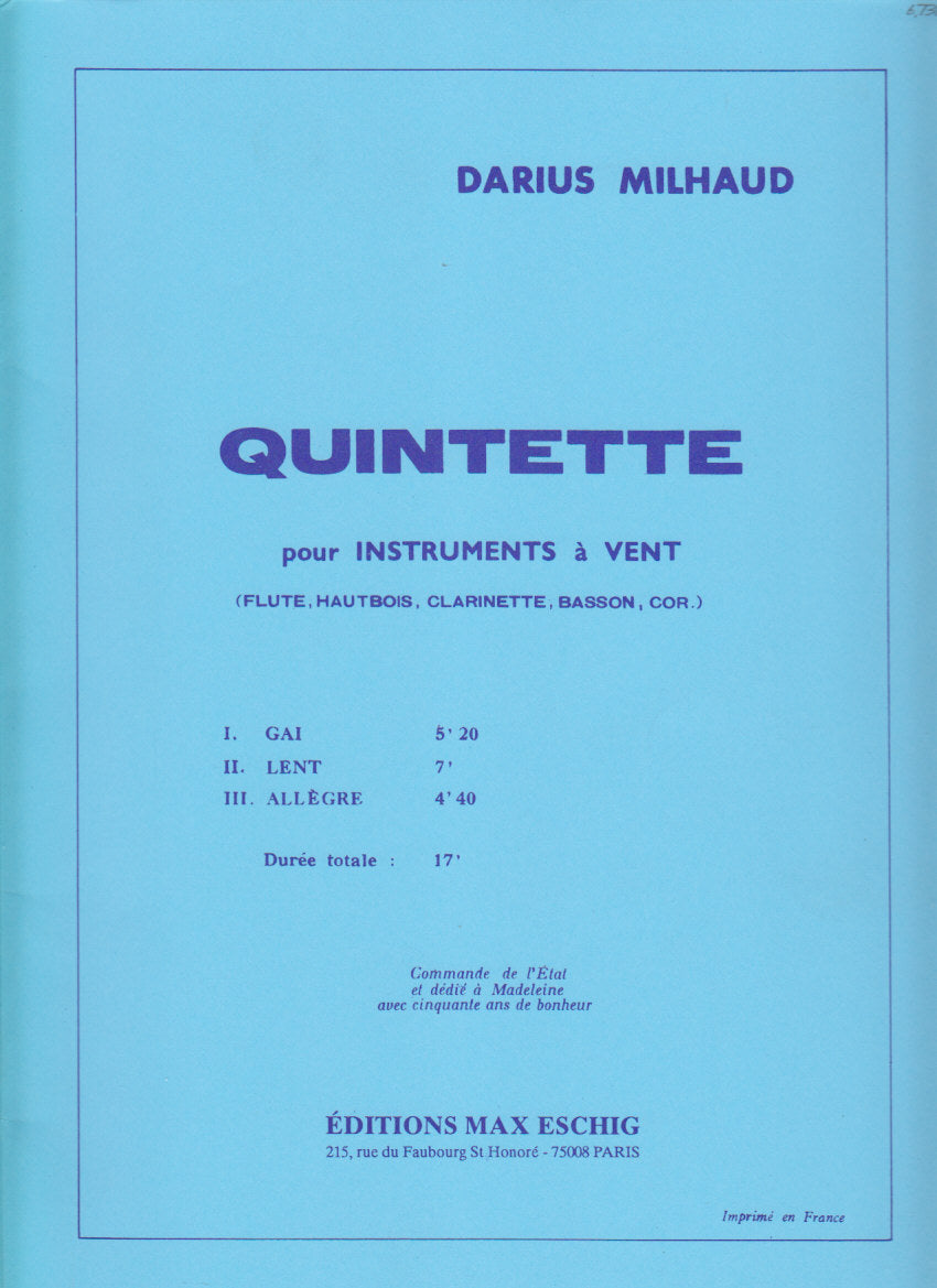 Milhaud, Quintette a vent op. 443 (Eschig)