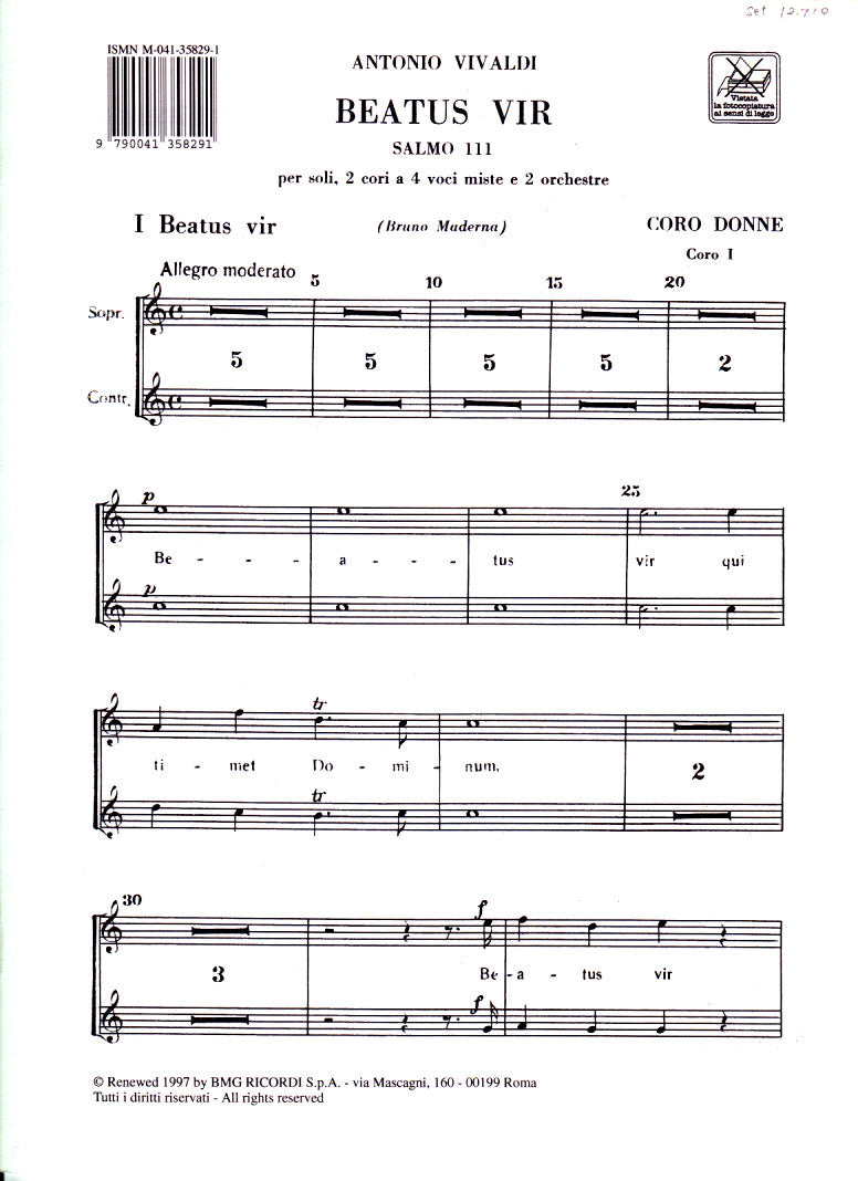 Vivaldi, Beatus vir (Set of Chorus part) (Ricordi)