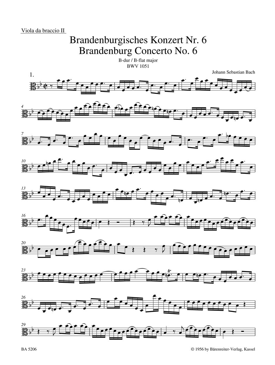 Bach, Brandenburg Concerto 6: Viola II (Barenreiter)