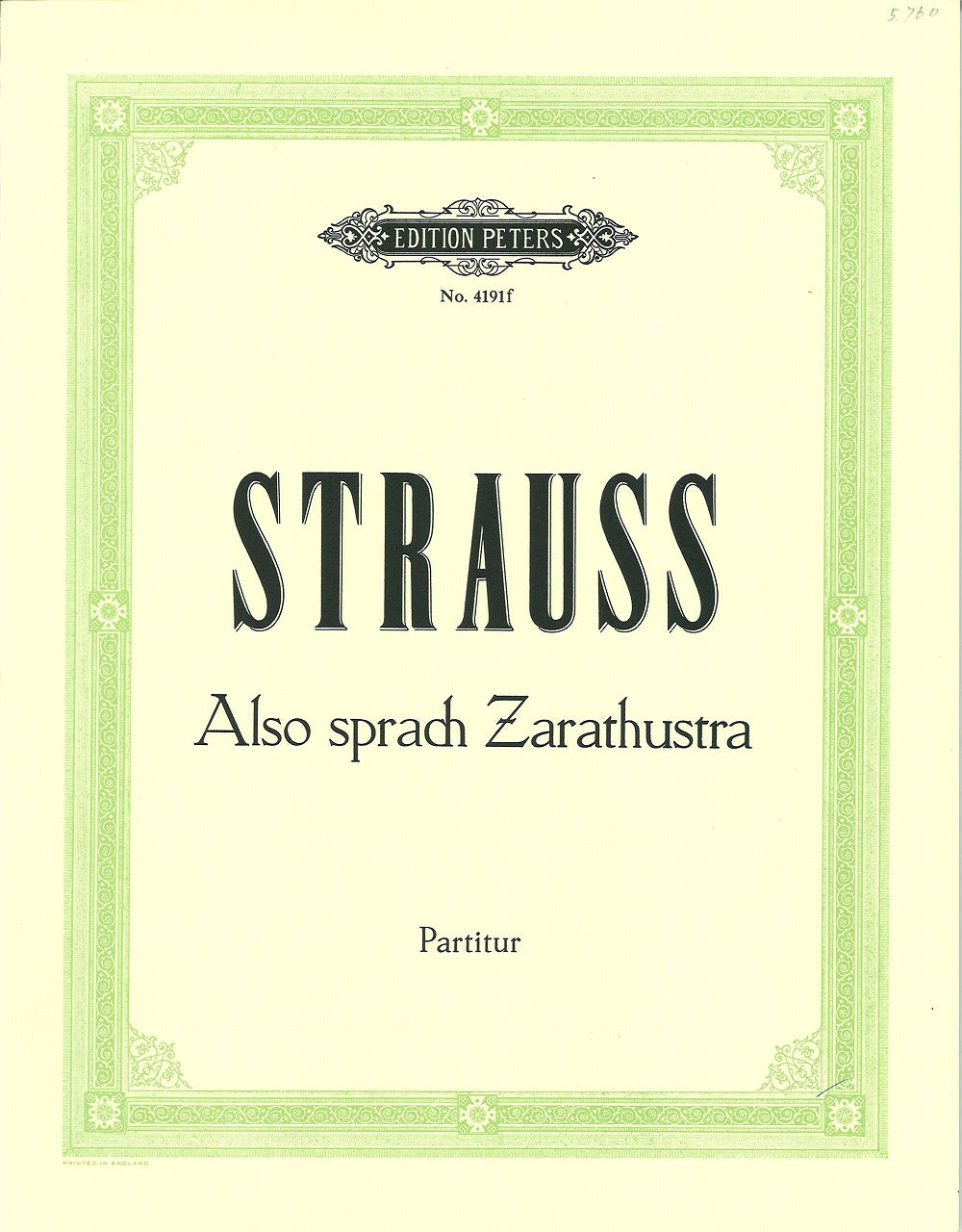 Strauss,R., Zarathustra Full Score (Peters)