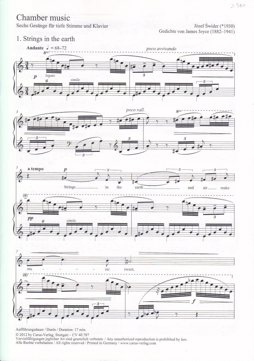 Swider, Chamber music: 6 Gesange [E] (Carus)