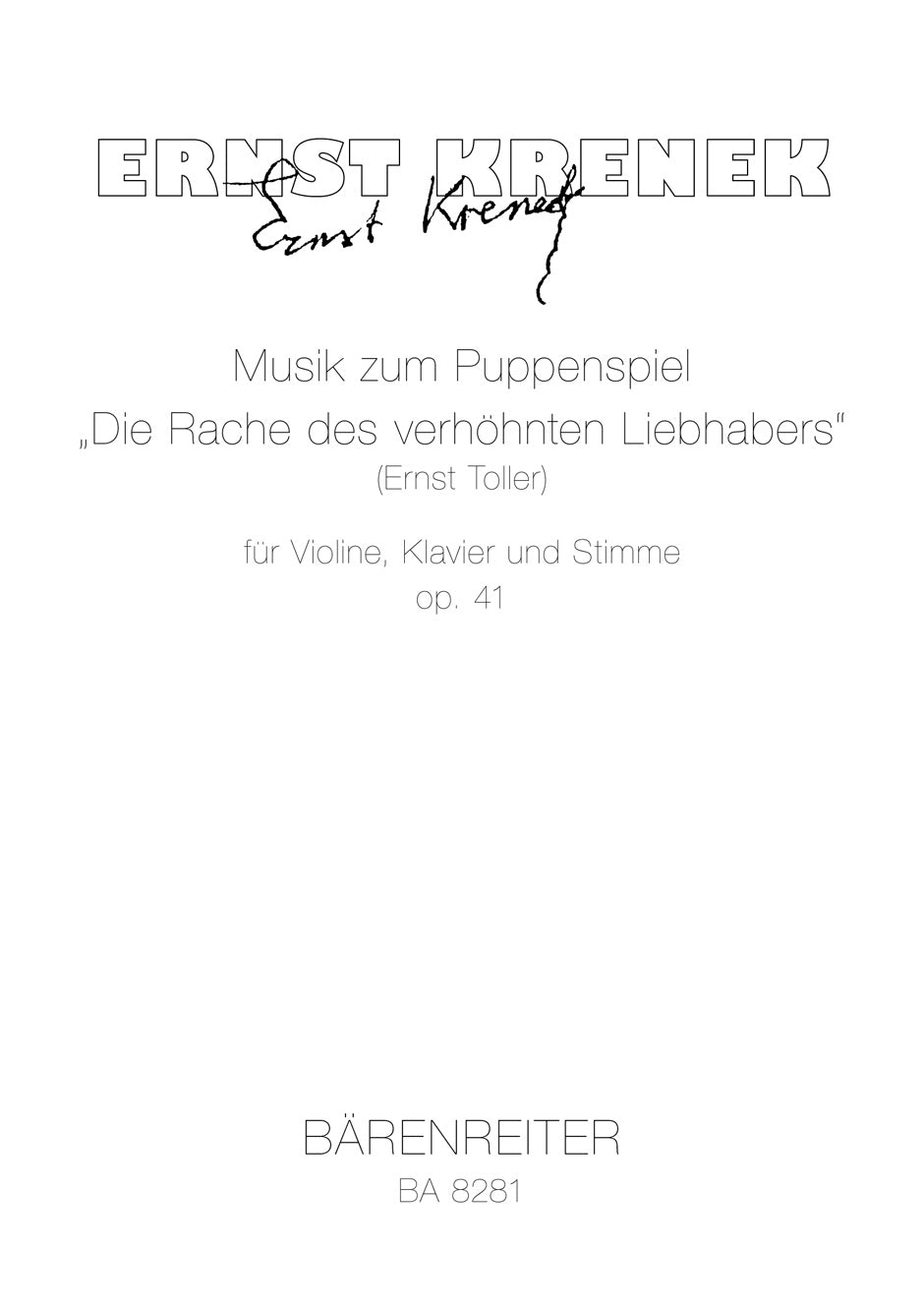 Krenek, Rache des verhohnten Liebhabers (Barenreiter)