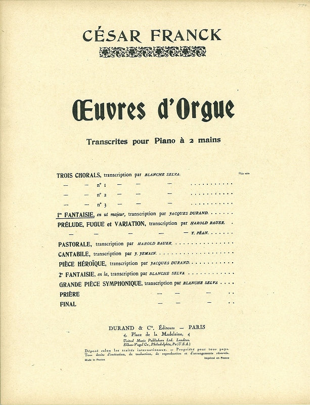 Franck, Fantaisie No. 1 in C op. 16 M 28 (Durand)