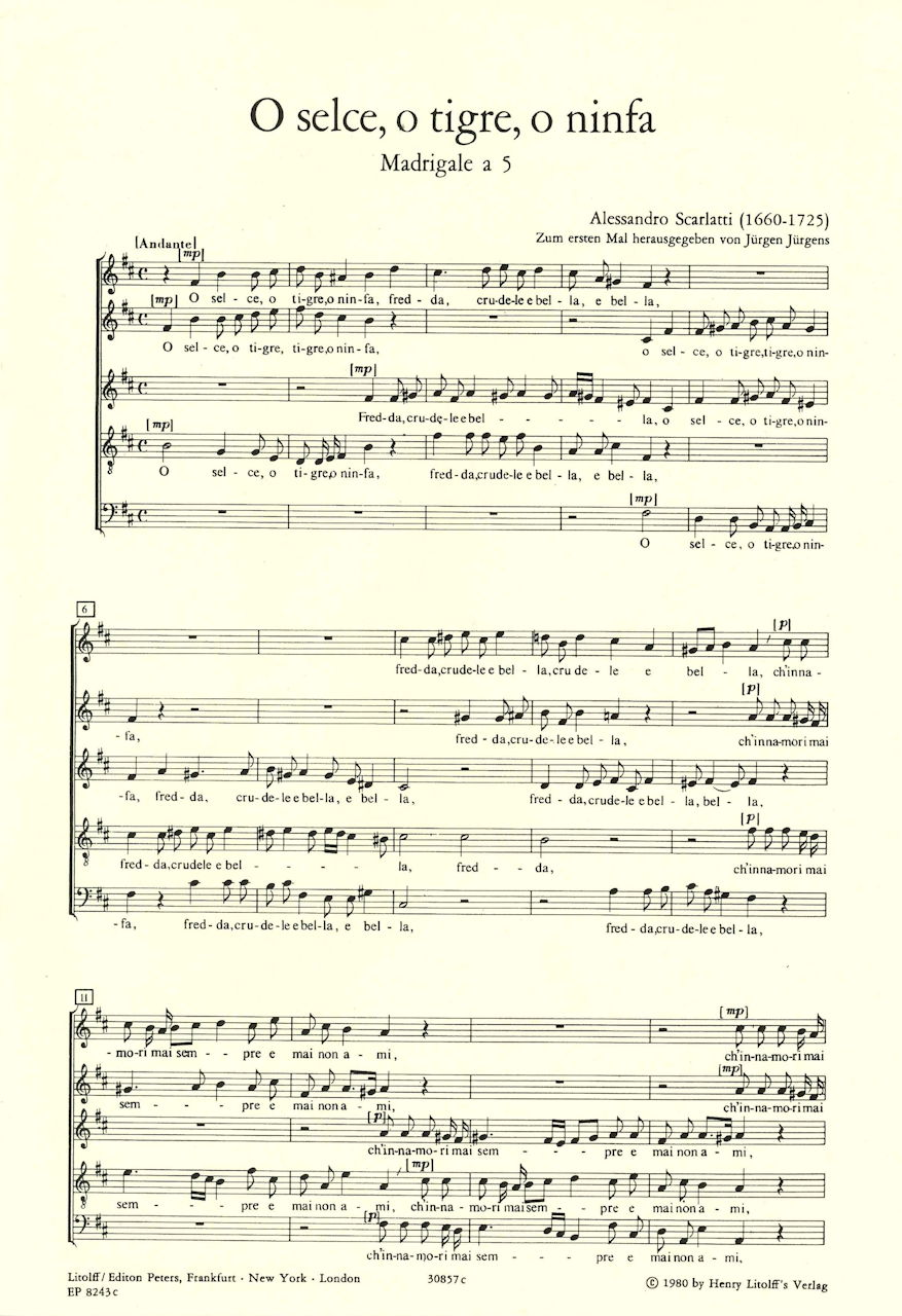 Scarlatti, O selce, o tigre, o ninfa (Peters)