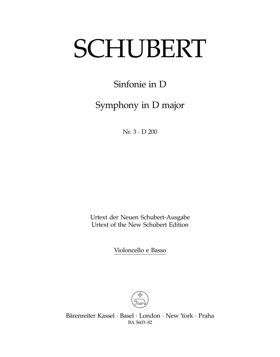 Schubert, Symphony No. 3 Vc/CB (Barenreiter)