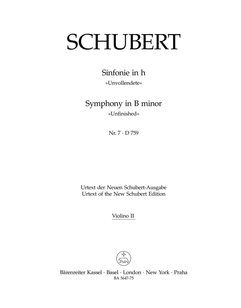 Schubert, Symphony No. 7[8] Violin II (Barenreiter)