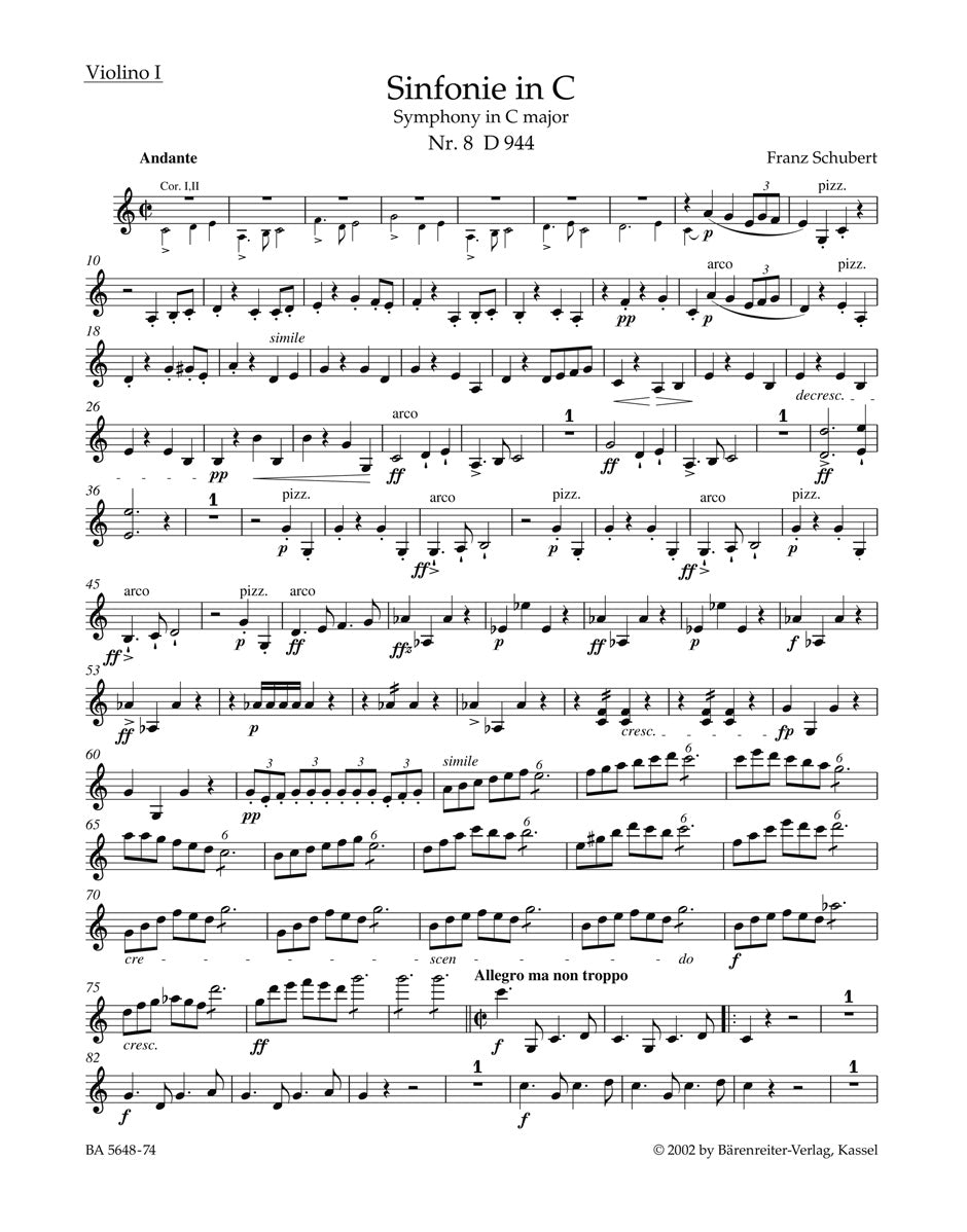 Schubert, Symphony No. 8[9] Violin I (Barenreiter)