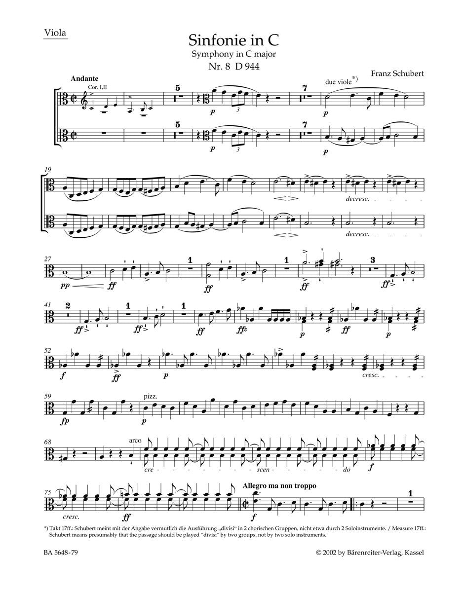 Schubert, Symphony No. 8[9] Viola (Barenreiter)