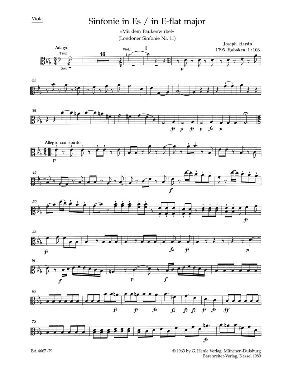 Haydn, Symphony No. 103 Viola (Barenreiter)
