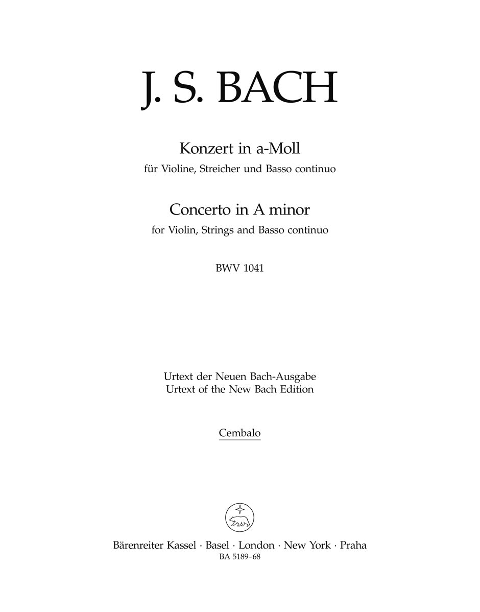 Bach, Concerto BWV 1041 Bc/Cemb (Barenreiter)