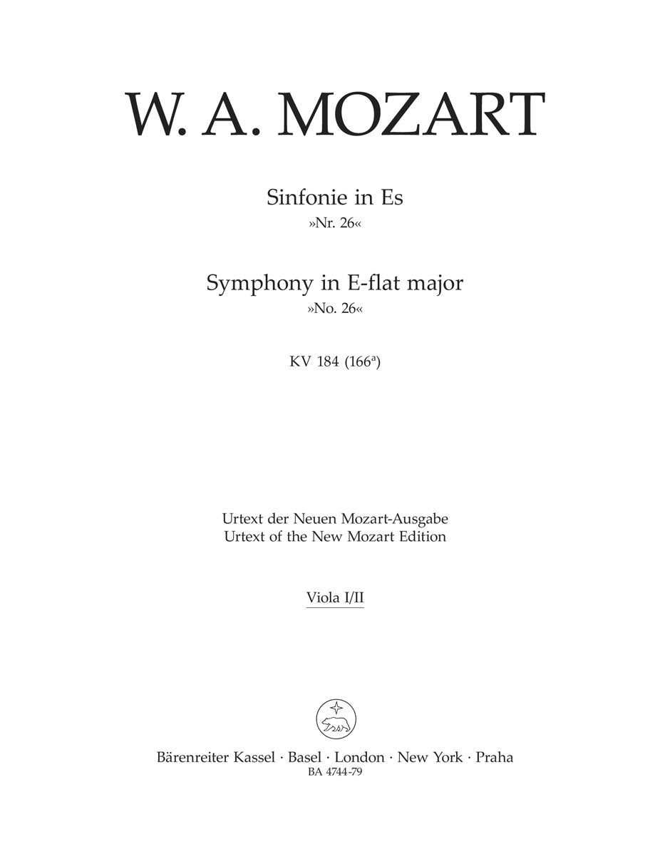 Mozart, Symphony No. 26 KV 184 Viola (Barenreiter)
