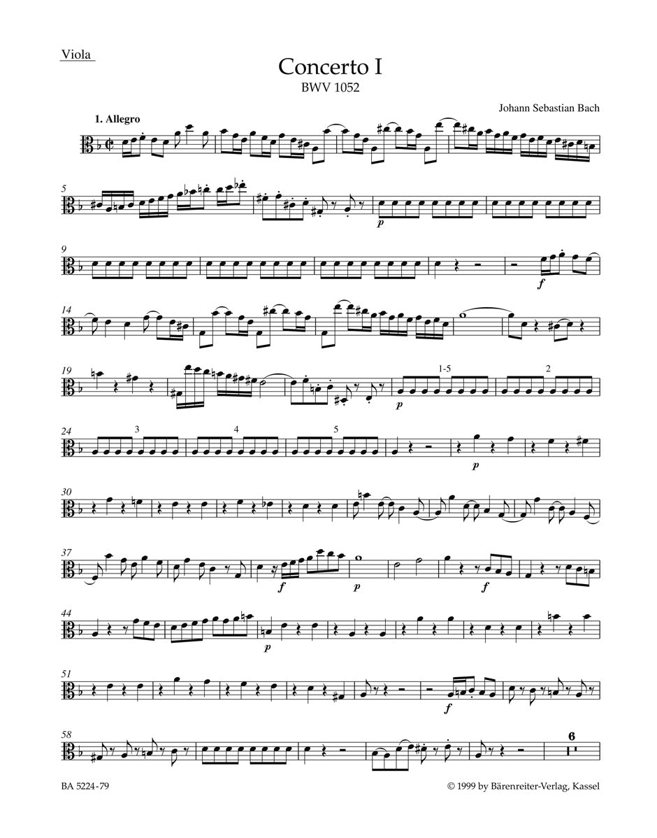 Bach, Concerto BWV 1052 (No. 1): Viola (Barenreiter)
